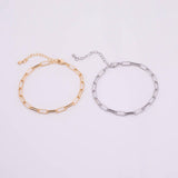 14k Gold pvd Ion Plated Tarnish Resistant Charm Bar Bracelet Paperclip Chain Link Bracelet