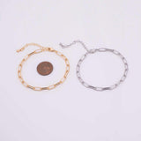 14k Gold PVD Ion Plated Tarnish Resistant Charm Bar Bracelet Paperclip Chain Link Bracelet