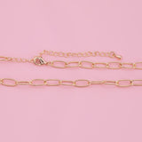 16" 14k Gold PVD Ion Plated Tarnish Resistant Charm Bar Necklace Paperclip Round Necklace 5x10mm