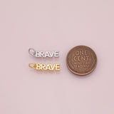 BRAVE word charm 18k Gold Filled Charm Bar Bracelets and Necklaces Silver Pave CZ Minimalist Charms