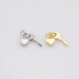 Key and heart lock charm 18k Gold Filled Charm Bar Bracelets and Necklaces Silver Pave CZ Minimalist Charms