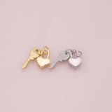 Key and heart lock charm 18k Gold Filled Charm Bar Bracelets and Necklaces Silver Pave CZ Minimalist Charms