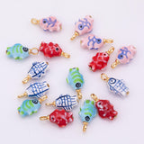 Ceramic Fish Charm Gold Filled Colorful ceramic charms handmade painted porcelain vintage necklace bracelet jewelry supply