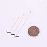 100pcs 24Ga Ball Pin Ball Pins Headpin Head Pins 1" 1.5" 2" for Earrings Charms and Beads 22K Gold Filled