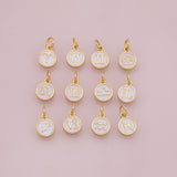 Zodiac Signs Horoscope white enamel Charms 18K Gold Filled for Charm Bar Bracelets and Necklaces Gold Pave CZ Minimalist Charms