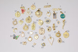 18K gold filled charms charm selection pave cz cubic zirconia! made in usa mama fuck evil eye heart butterfly moon chili hand! 1420 14/20 gf