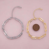 Charm Bar Bracelet Gold Filled Silver Bracelet Paperclip Flat Chain 6x14mm