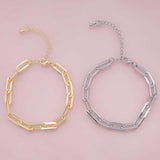 Charm Bar Bracelet Gold Filled Silver Bracelet Paperclip Flat Chain 6x14mm