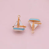 Sail boat sailing boat charm enamel 18K Gold Filled Charm for Charm Bar Bracelets and Necklaces Charms Gold Filled Charms Minimalist CZ Pave