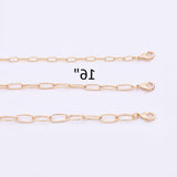 16" 22k Gold Filled Necklace Charm Bar Necklace Gold Paperclip Necklace Round 3 Size