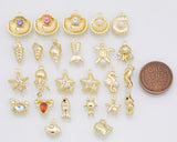 Sea shell ocean beach summer nautical charms fish crab lobster turtle 18k Gold Filled Charm Bar Bracelets Necklaces Pave CZ Charms