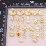 Sea shell ocean beach summer nautical charms fish crab lobster turtle 18k Gold Filled Charm Bar Bracelets Necklaces Pave CZ Charms
