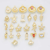 Sea shell ocean beach summer nautical charms fish crab lobster turtle 18k Gold Filled Charm Bar Bracelets Necklaces Pave CZ Charms
