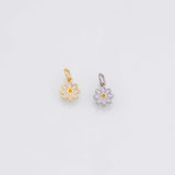 Flower daisy charm 18k Gold Filled Charm Bar Bracelets and Necklaces Silver Pave CZ Minimalist Charms