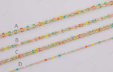 dainty multi color enamel chain multicolor rainbow rolo cable satellite curb cuban by yard 22K Gold Filled