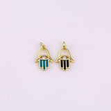18K Gold Filled Evil Eye Hamsa Charm 10x15mm Enamel Teal Black Bracelet Necklace Pendant Minimalist Charms CZ Pave AG-703