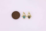 18K Gold Filled Evil Eye Hamsa Charm 10x15mm Enamel Teal Black Bracelet Necklace Pendant Minimalist Charms CZ Pave AG-703
