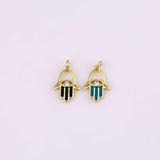 18K Gold Filled Evil Eye Hamsa Charm 10x15mm Enamel Teal Black Bracelet Necklace Pendant Minimalist Charms CZ Pave AG-703