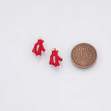 Coral reef red coral branch enamel charm 18k Gold Filled Charm Bar Bracelets and Necklaces Silver Pave CZ Minimalist Charms