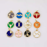 18K gold filled enamel zodiac charm horoscopes aries taurus gemini cancer leo virgo libra scorpio sagittarius capricorn aquarius pisces 15mm