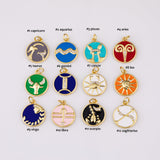 18K gold filled enamel zodiac charm horoscopes aries taurus gemini cancer leo virgo libra scorpio sagittarius capricorn aquarius pisces 15mm