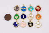18K gold filled enamel zodiac charm horoscopes aries taurus gemini cancer leo virgo libra scorpio sagittarius capricorn aquarius pisces 15mm