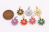 Enamel flower daisy charms 12mm 22k gold filled bracelet necklace pendant minimalist charms cz pave