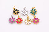 Enamel flower daisy charms 12mm 22k gold filled bracelet necklace pendant minimalist charms cz pave