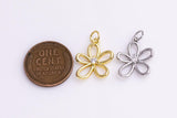 Flower Charm 5 Petal Flower 14x17mm 22k Gold Filled Silver Charms Bracelet Necklace Pendant Minimalist Charms CZ Pave