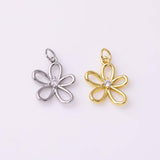 Flower Charm 5 Petal Flower 14x17mm 22k Gold Filled Silver Charms Bracelet Necklace Pendant Minimalist Charms CZ Pave