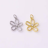 Flower Charm 5 Petal Flower 14x17mm 22k Gold Filled Silver Charms Bracelet Necklace Pendant Minimalist Charms CZ Pave