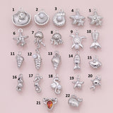 Silver Sea shell ocean beach summer nautical charms fish crab lobster turtle 18k Gold Filled Charm Bar Bracelets Necklaces Pave CZ Charms