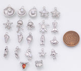 Silver Sea shell ocean beach summer nautical charms fish crab lobster turtle 18k Gold Filled Charm Bar Bracelets Necklaces Pave CZ Charms