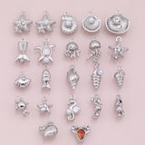 Silver Sea shell ocean beach summer nautical charms fish crab lobster turtle 18k Gold Filled Charm Bar Bracelets Necklaces Pave CZ Charms