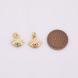 Evil eye charm green red 18k Gold Filled Charm Bar Bracelets and Necklaces Silver Pave CZ Minimalist Charms