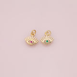 Evil eye charm green red 18k Gold Filled Charm Bar Bracelets and Necklaces Silver Pave CZ Minimalist Charms
