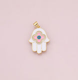 Hamsa evil eye hand of fatima charm 18k Gold Filled Charm Bar Bracelets and Necklaces Silver Pave CZ Minimalist Charms