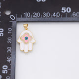 Hamsa evil eye hand of fatima charm 18k Gold Filled Charm Bar Bracelets and Necklaces Silver Pave CZ Minimalist Charms
