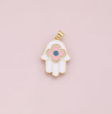 Hamsa evil eye hand of fatima charm 18k Gold Filled Charm Bar Bracelets and Necklaces Silver Pave CZ Minimalist Charms