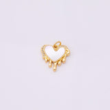 Bleeding melting heart charm with mother of pearl face 18K gold filled bracelet charm necklace pendant minimalist charms cz pave