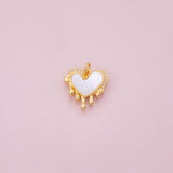 Bleeding melting heart charm with mother of pearl face 18K gold filled bracelet charm necklace pendant minimalist charms cz pave