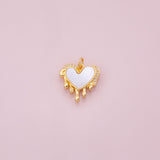 Bleeding melting heart charm with mother of pearl face 18K gold filled bracelet charm necklace pendant minimalist charms cz pave