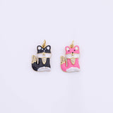 Enamel Cat Fox 18K Gold Filled for Charm Bar Bracelets and Necklaces White Gold Silver Pave CZ Minimalist Charms