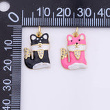 Enamel Cat Fox 18K Gold Filled for Charm Bar Bracelets and Necklaces White Gold Silver Pave CZ Minimalist Charms