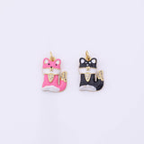Enamel Cat Fox 18K Gold Filled for Charm Bar Bracelets and Necklaces White Gold Silver Pave CZ Minimalist Charms