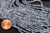 Aquamarine- Beads Full Strands-15.5 inches- 2mm and 3mm- Nice Size Hole- Diamond Cutting, High Facets-Nice and Sparkly-Faceted Round