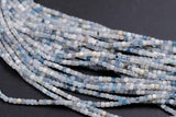 Natural Aquamarine- Beads Full Strands-15.5 inches- 2mm- Nice Size Hole- Diamond Cutting, High Facets-Nice and Sparkly-Faceted Cube