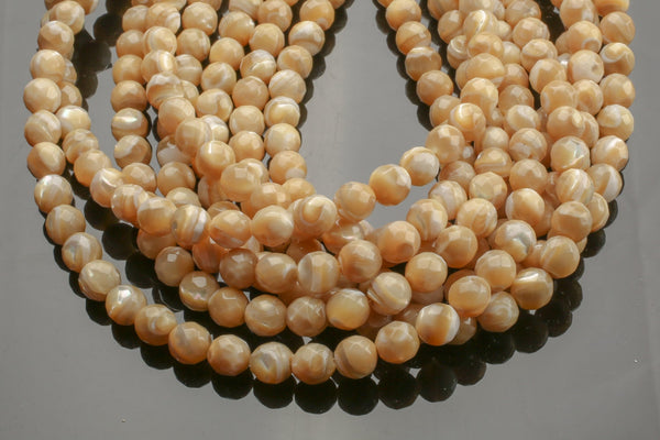 Natural Golden Mother of Pearl, High Quality in Faceted Round Gemstone Beads Shell Beads
