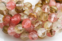 Natural Strawberry Quartz, High Quality in Faceted Round-6mm, 8mm, 10mm, 12mm- Wholesale Bulk or Single Strand! AAA Quality Gemstone Beads