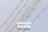 Genuine Freshwater Pearl 3mm pearl with 2 inches spacing 14k Gold Filled 1.5mm Cable Chain, permanent jewelry chain, wholesale chain